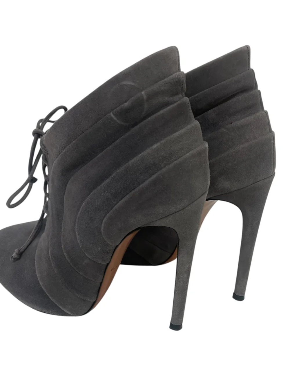 Alaia Gray Suede Sculpted Lace-Up Stiletto Ankle Boots - Picture 3 of 3